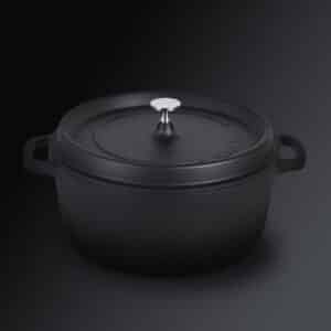 AluChef Round Casserole Pot 28 x 11.5cm, 7L Black with silver metal handle