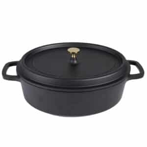 AluChef Casserole Oval 35 x 29 x 10.5cm, 8.1L Black with gold metal knob