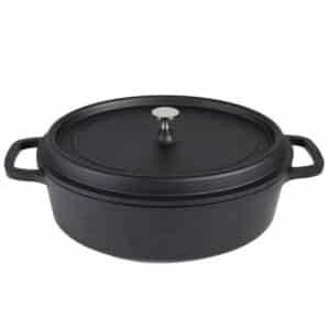 AluChef Casserole Oval 35 x 29 x 10.5cm, 8.1L Black with silver metal knob