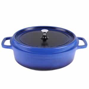 AluChef Casserole Oval 35 x 29 x 10.5cm, 8.1L Blue with silver metal knob