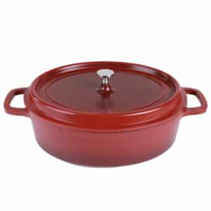 AluChef Casserole Oval 35 x 29 x 10.5cm, 8.1L Red with silver metal knob